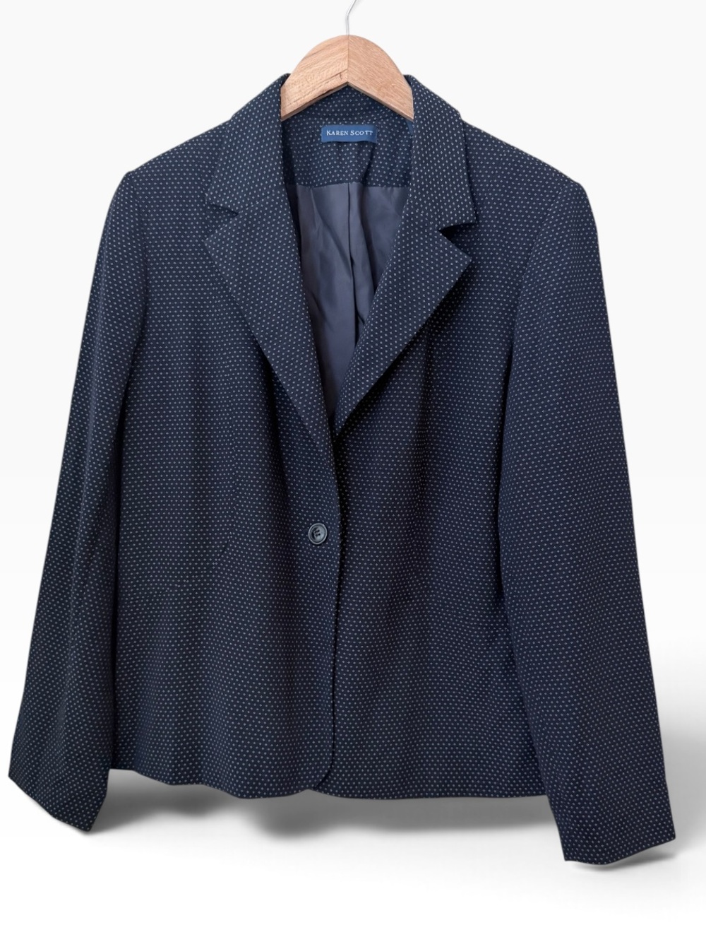Karen Scott Navy Dot-Textured Blazer in Navy Blue